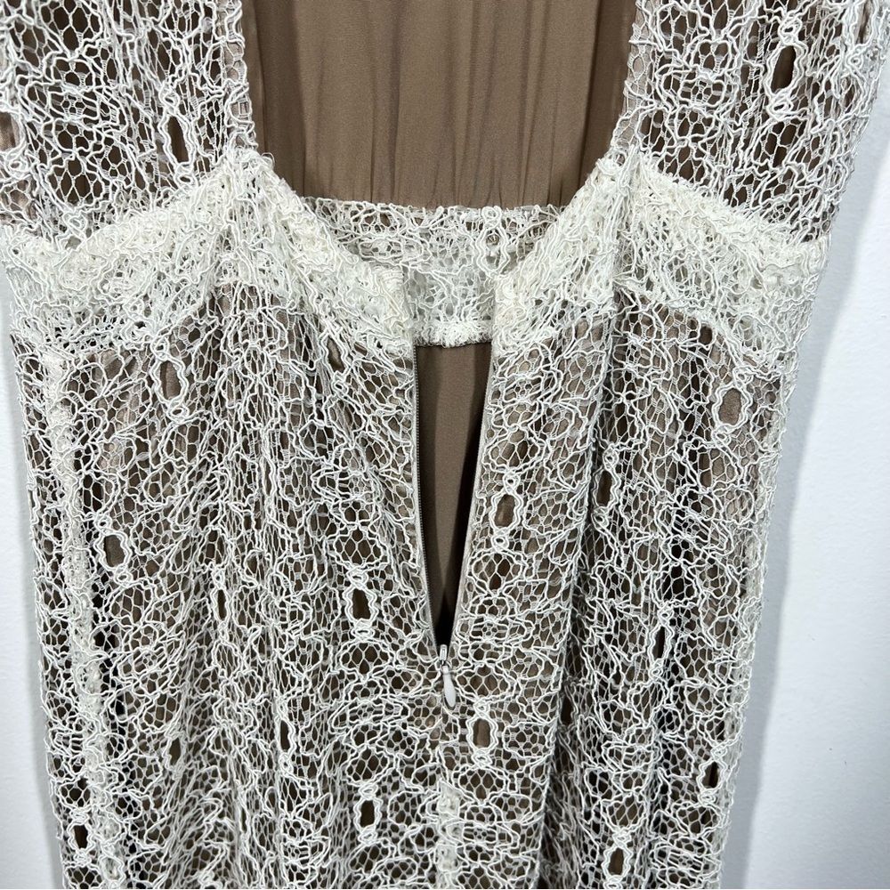Again for Revolve Women's Size Medium Ivory Cream Isabel Nude Lace Evening Dress - Picture 8 of 15